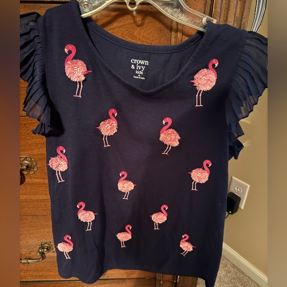 Crown & Ivy Navy Flamingo Tee —Girls Sz XL ( 14-16) - Picture 3 of 5